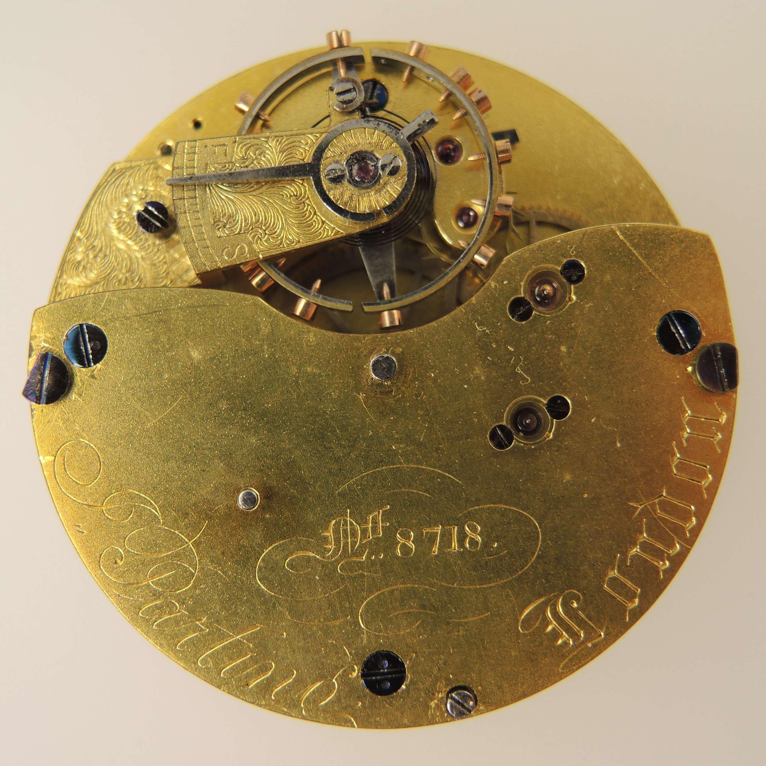Antique English Keyless Pocket Watch Movement. Parting, London