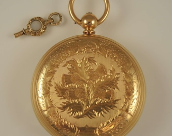 Massive 18K gold fusee pocket watch. Weighs 200g. c1874