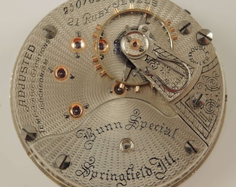 18s 21J ADJ 6P Illinois Bunn Special pocket watch movement c1913