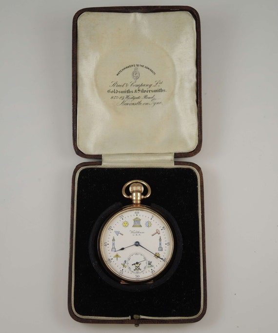 Vintage Masonic dial 9K gold pocket watch by Waltham c1926