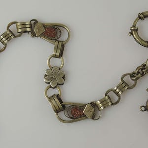 Antique pocket watch chain with GOLD STONE and compass fob c1890