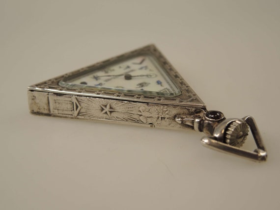 Original silver triangular MASONIC pocket watch c… - image 2