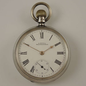 Vintage englische Silber Waltham Taschenuhr mit Besitzerangaben c1901