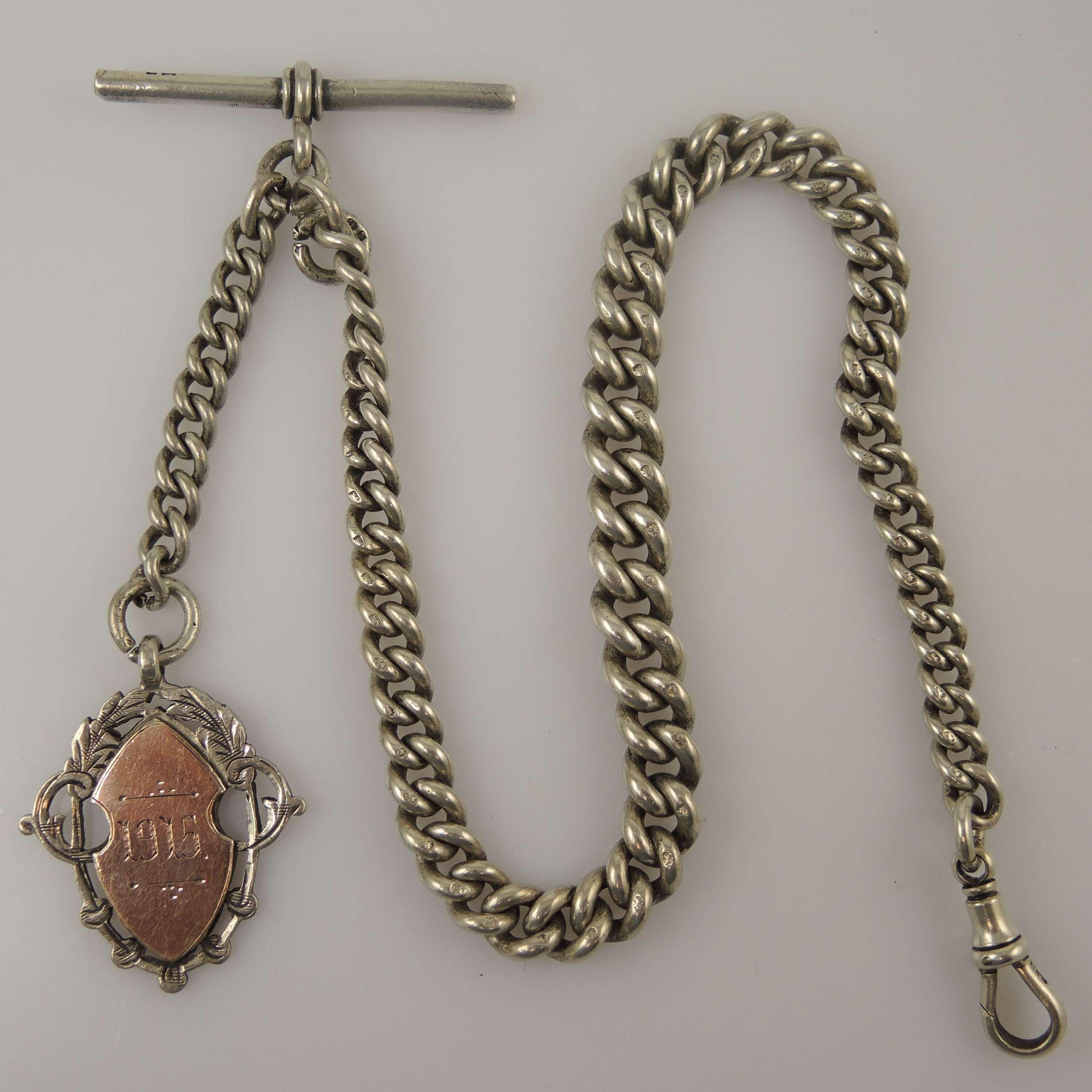 Large English Silver Pocket Watch Chain (birmingham 1897) With WW1