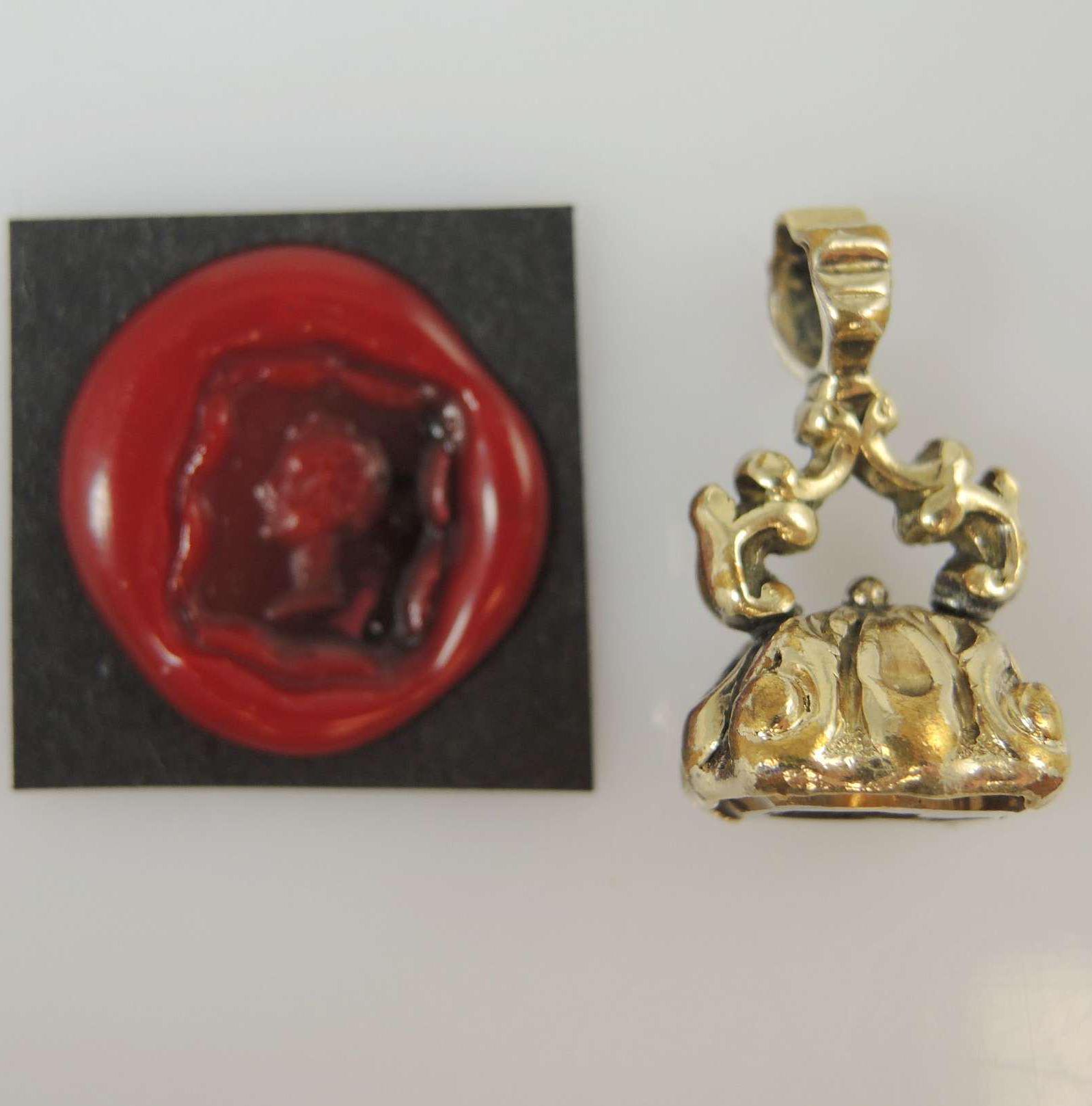 ビクトリア朝　金箔印章　赤い石　文字の印鑑 ヴィクトリア朝の金箔印章、凹版付き、1850 年頃 - Etsy 日本