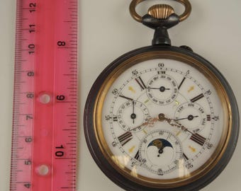 Giant Size Fancy Dial Moon Phase Calendar Pocket Watch C1890 - Etsy