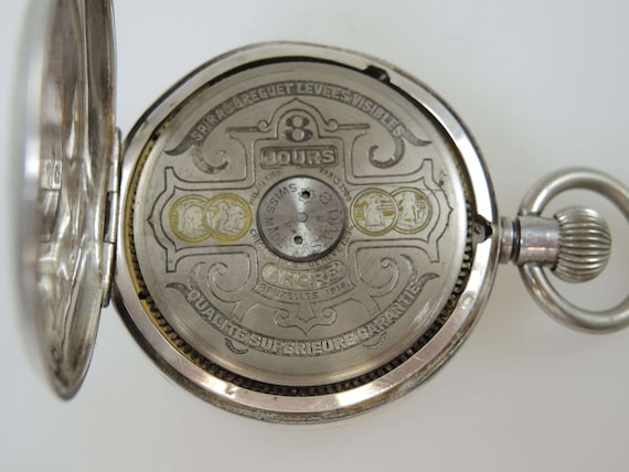 Silver Hebdomas 8 Day Pocket Watch With Blue Enamel Dial Silver Hebdomas 8 Day Pocket Watch With Blue Enamel Dial