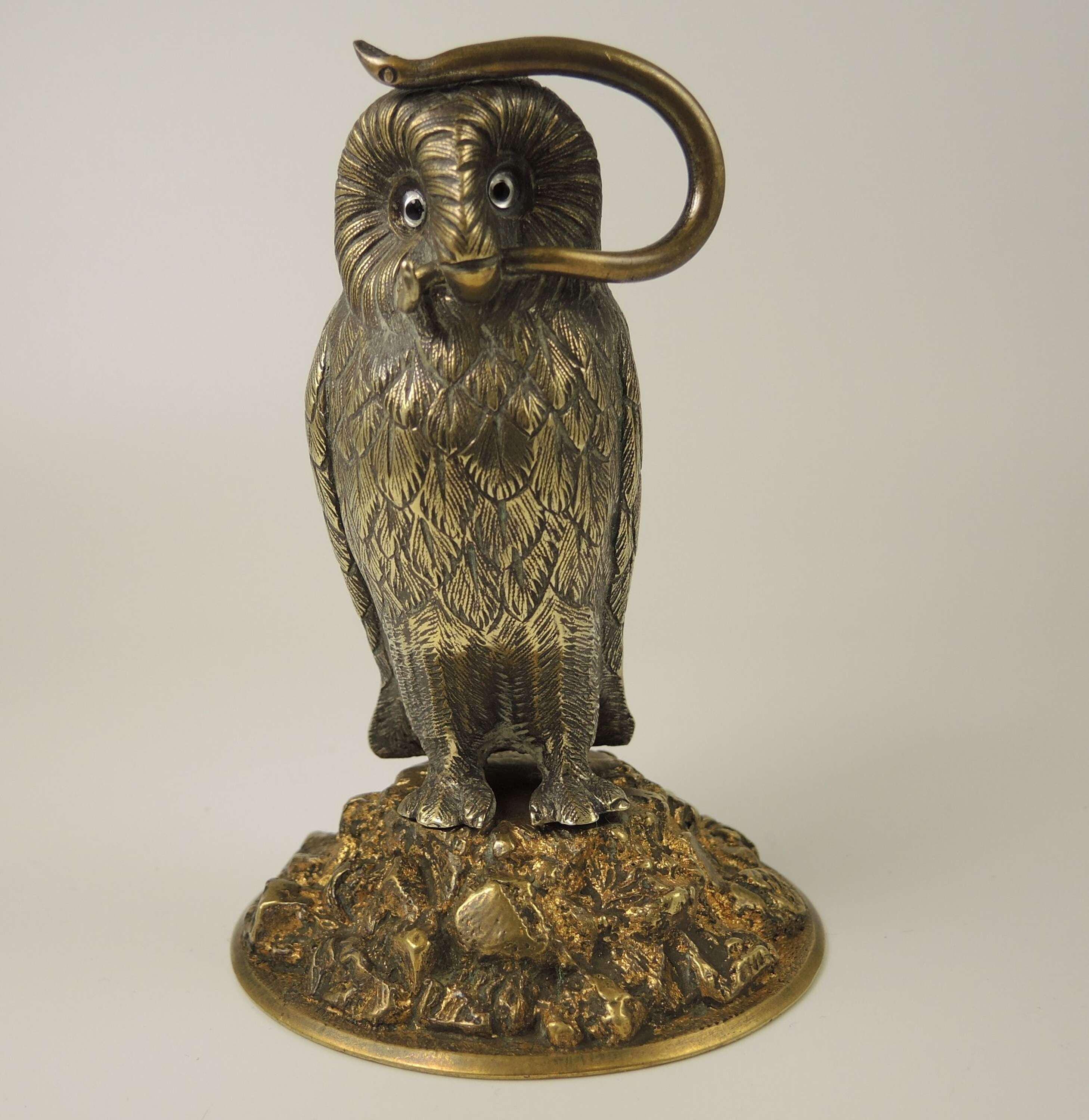 Brass and gilt metal OWL shaped pocket watch stand c1890