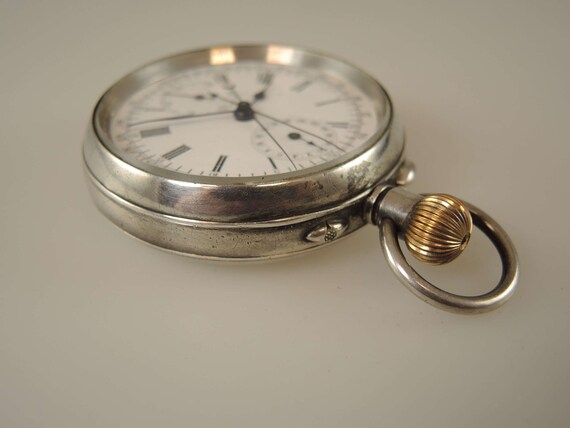 Swiss silver split seconds chronograph pocket wat… - image 4