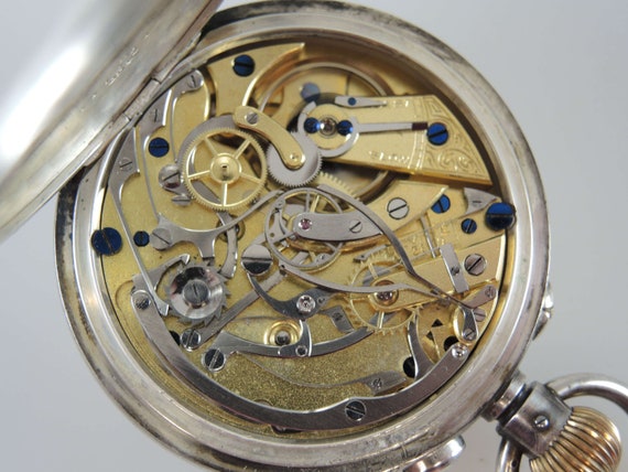 Swiss silver split seconds chronograph pocket wat… - image 10