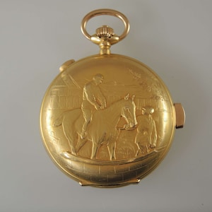 MINT 18K Gold Equestrian minute repeater chronograph by Volta c1900