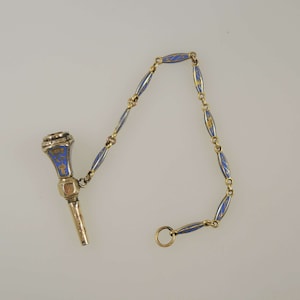 Antique 18K gold and fine enamel pocket watch chain and key c1850