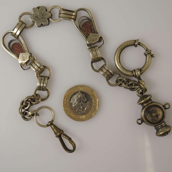 Chaîne De Montre Ancienne En Argent Composée De Pièces De Monnaie - Bijou Vintage Occasion