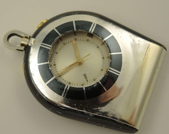 Reloj de bolsillo con alarma de viaje Jaeger Le Coulter Memovox vintage, circa 1965