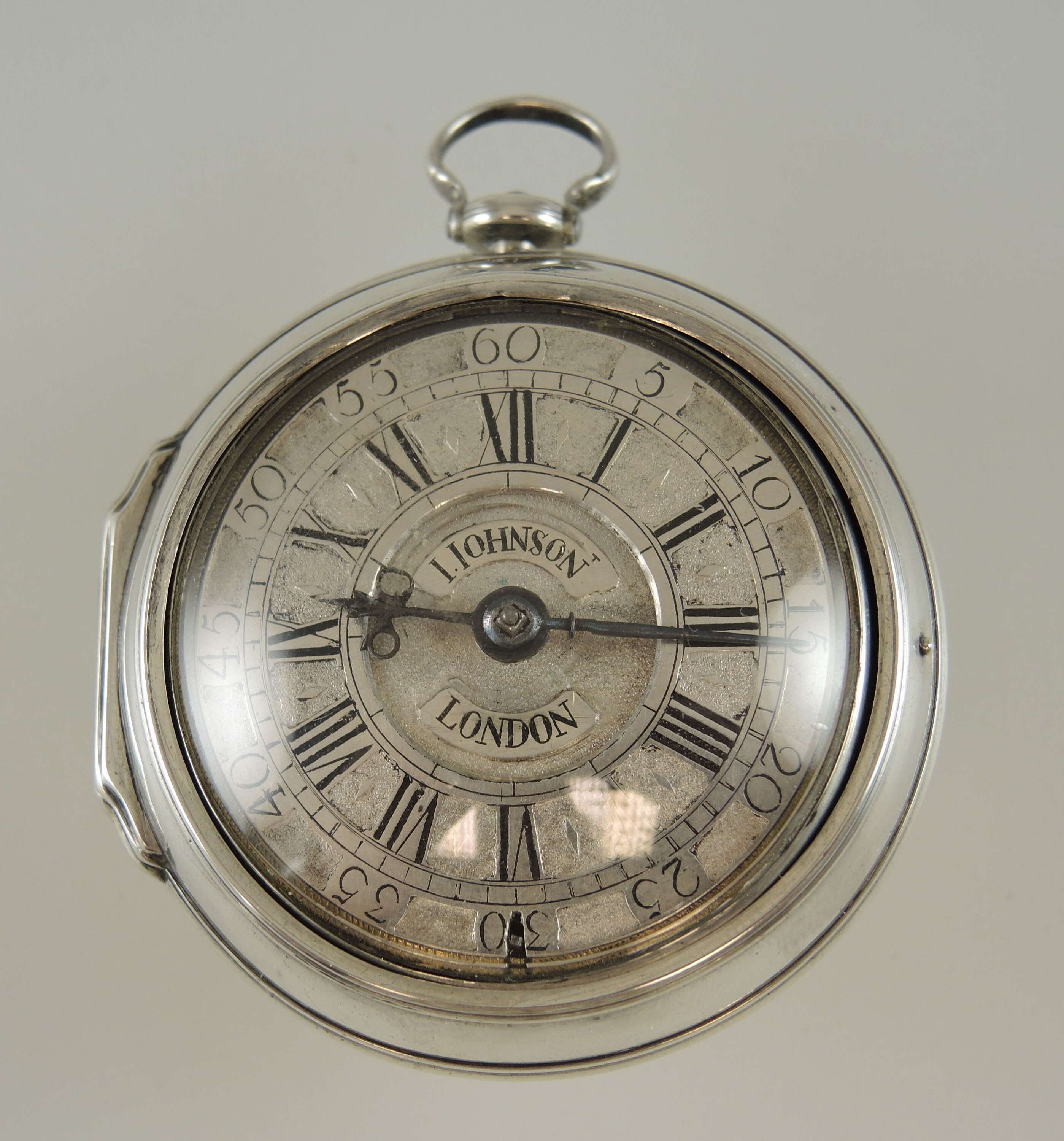 English Silver Champeleve Dial Verge Pocket Watch by Johnson
