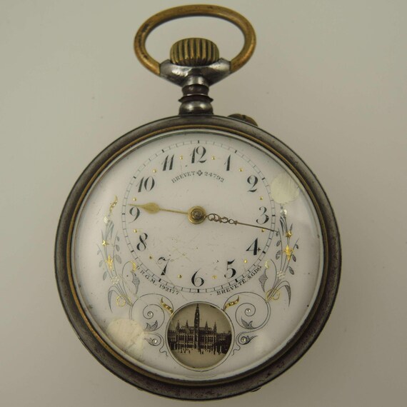 Swiss pocket watch with REVOLVING IMAGE DISC c1890
