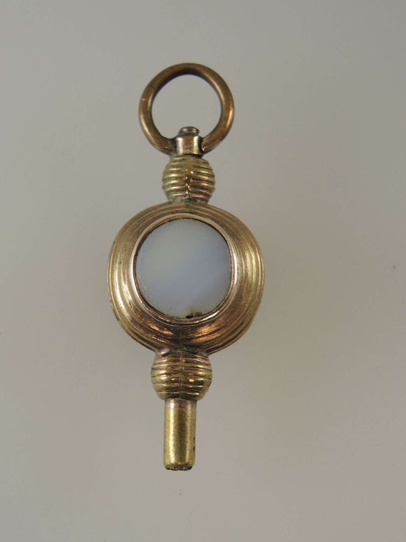 Gold cased Stone set pocket watch key c1850 - image 1