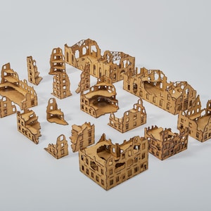 MDF RUINED CITY Set 15mm - 19 items - Bolt Action W40K - Terrains4Games lasercut