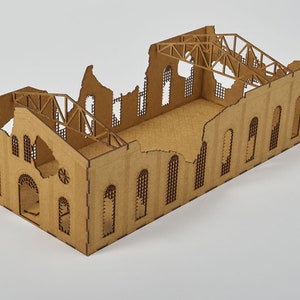 mdf GROTE GERUÏNEERDE FABRIEK 28m Bolt Action W40K Terrains4Games lasergesneden