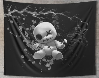 Voodoo Doll Tapestry - Magical Gothic And Witchy Home Decor - Wiccan Wall hanging - Goth Art - Black Witch Bedroom Painting