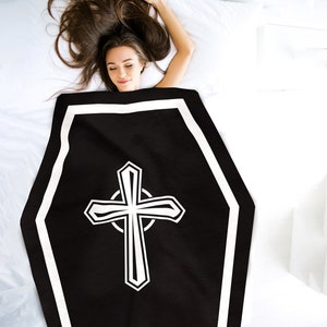 Gothic Coffin Blanket Gothic Bedding, Pesonalised Spooky Gift