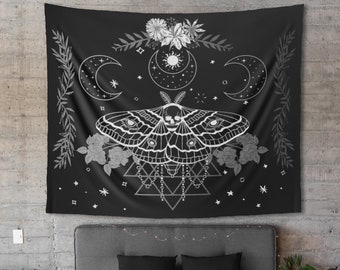 Moth Tapestry, Mystical Gothic Home Decor, Dark Room Ideas, Modern Witch Wall Hanging, Wiccan Interior, Witchcraft Witchy Aesthetic