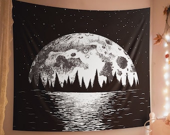 Tapiz de luna, Estética de la luna, Decoración de la luna, Río de ensueño iluminado por la luna