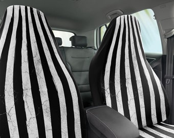 Gothic Car Seat Covers Set, Cracked White Black Stripes Seat Cover , Spooky Goth Car Accessories