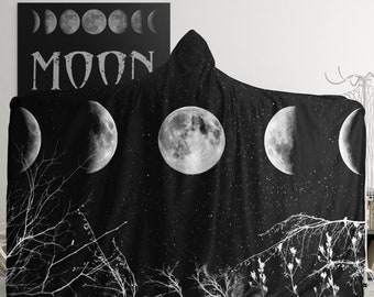 Moon Phase Hooded Blanket - Moon Blanket - Gothic clothing - Witchy Clothing -  Withcy home - Wicca home