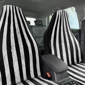 Gothic Car Seat Covers Set, Cracked White Black Stripes Seat Cover , Spooky Goth Car Accessories