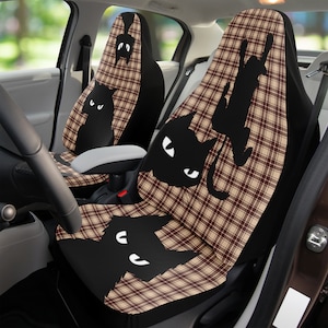 Simpatico set di coprisedili per auto per gli amanti dei gatti, adorabili gatti neri divertenti in molti colori. Proteggi i sedili da peli di animali domestici o graffi.