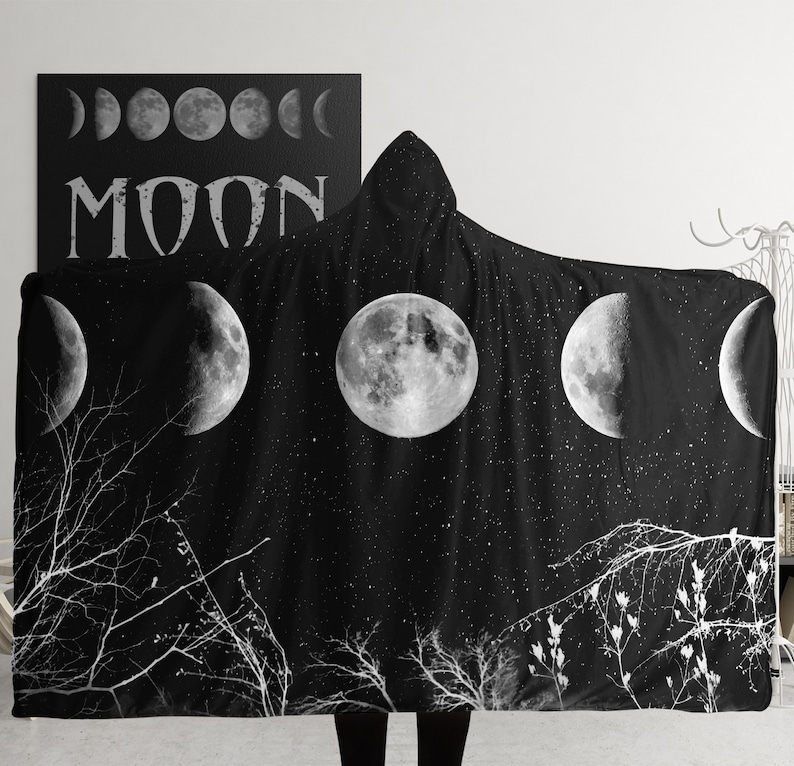 Moon Phase Hooded Blanket Moon Blanket Gothic Clothing Etsy
