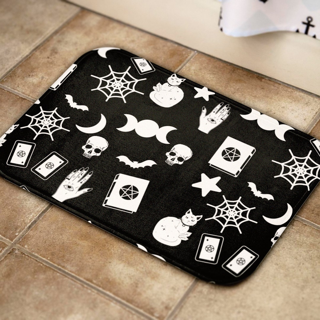 Gothic Bathroom Decor, Goth Bath Mat With Witchcraft Symbols, Witchy ...