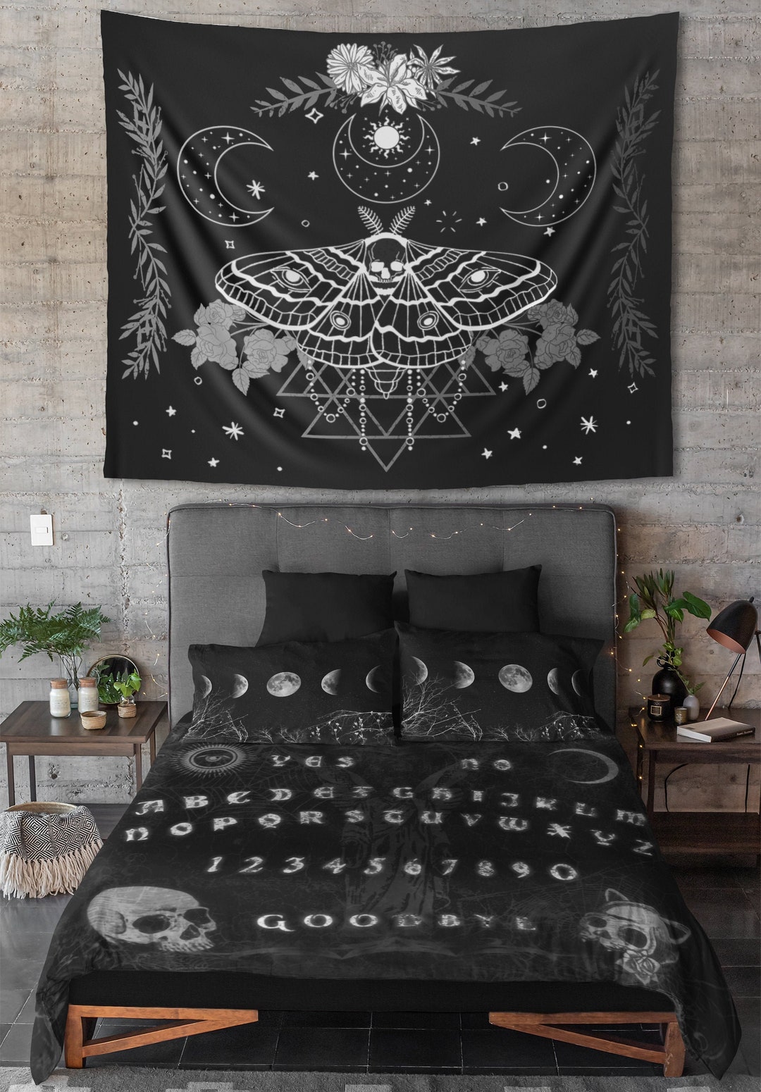 Moth Tapestry, Mystical Gothic Home Decor, Dark Room Ideas, Modern Witch Wall Hanging, Wiccan ...