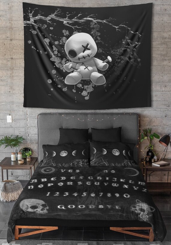 Voodoo Doll Tapestry Magical Gothic and Witchy Home Decor Wiccan Wall Hanging Goth Art Black Witch Bedroom Painting Etsy