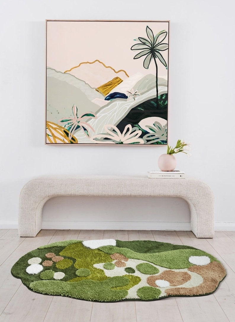 Designer Natural Moss Series Abstract Rug Small Area Rug Etsy