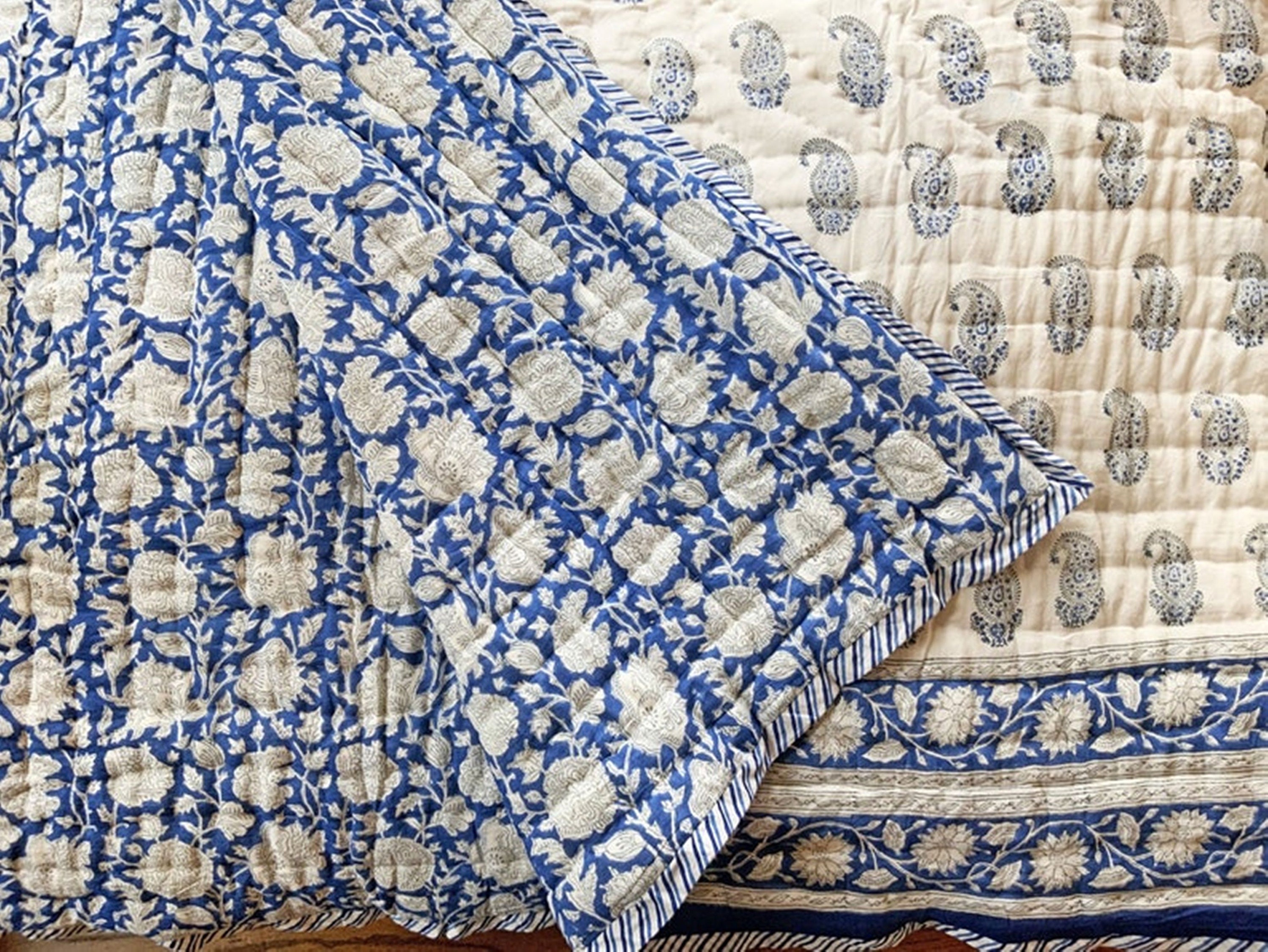 Kantha Quilt Handmade pure kantha quilt 230x270 cms vintage jaipuri soft cotton razai kantha quilt 90 x108