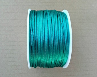1 mm Satin Cord, Dark Turquoise Rat Tail Cord, Macrame Cord, Soft Jewelry Cord, Silky Cord, Knotting Cord, Kumihimo Cord, Shiny Silky Thread