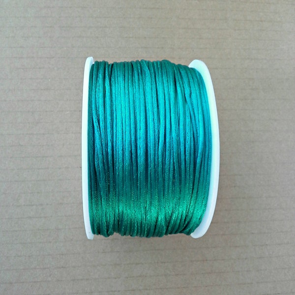 1 mm Satin Cord, Dark Turquoise Rat Tail Cord, Macrame Cord, Soft Jewelry Cord, Silky Cord, Knotting Cord, Kumihimo Cord, Shiny Silky Thread