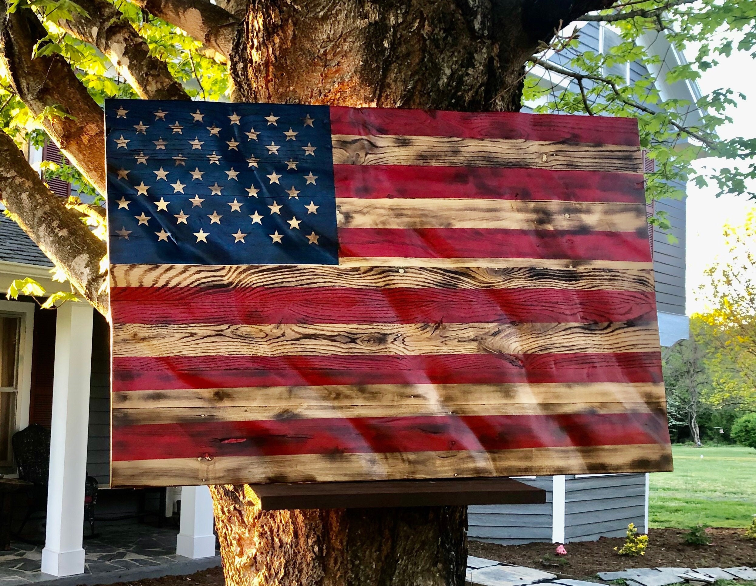 Wooden American Flagwaving Wood American Flagwood Etsy