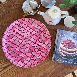 Art Deco Pink Birch Wood Round Tray: Nina D Design