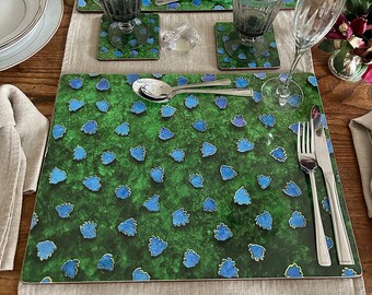 Placemats, Set of 4, Large Euro Size Melamine Placemats, Cork Placemats, Emerald Green Table Mat, Gift wrapped, UK Made, Kitchen Table Mats