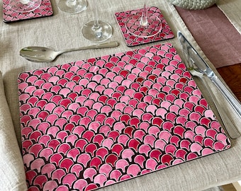 Art Deco Pink Placemats, Cork-Backed, Set of 4
