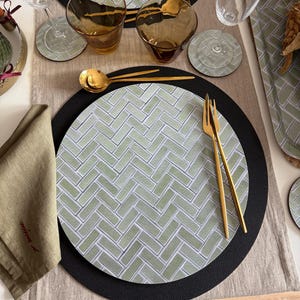 Sage Green Round Placemats, Set of 4: Cork-Backed, Handmade in England