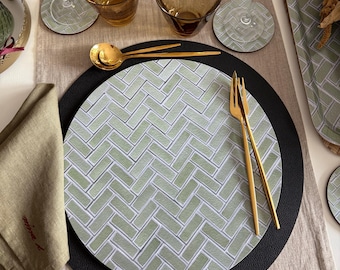 Sage Green Round Placemats, Set of 4: Cork-Backed, Handmade in England