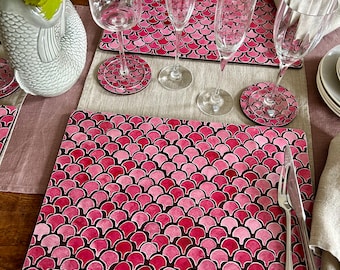 Dusky Pink Floral Placemats - Set of 4 - Large Euro Size, gift wrapped