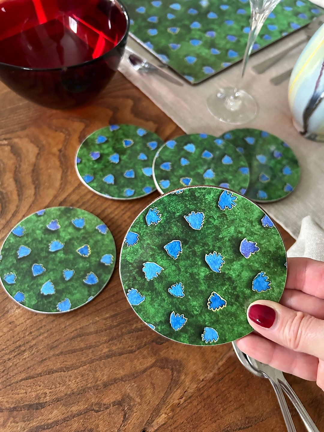 Round Coasters, Set of 6 Coasters Cork Coasters, Handmade in UK