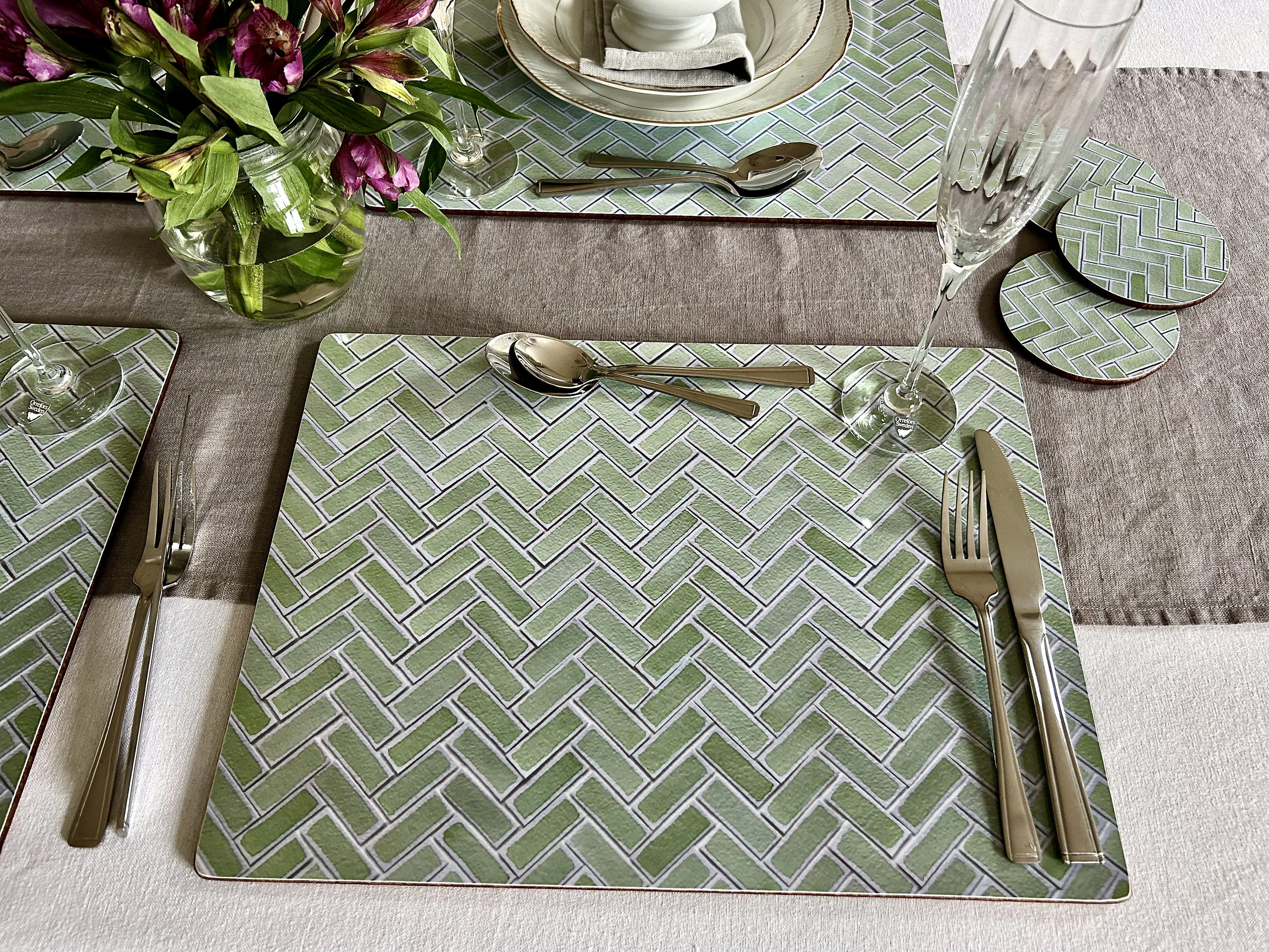 Placemats, Set of 4, Large Placemats, Euro Size Table Mats, Cork, Melamine Placemats, UK Made, Kitchen Placemats, Dining Table Mats, Green