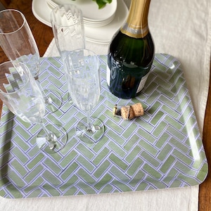 Sage Green Birch Wood Serving Tray: Swedish Kitchen Decor