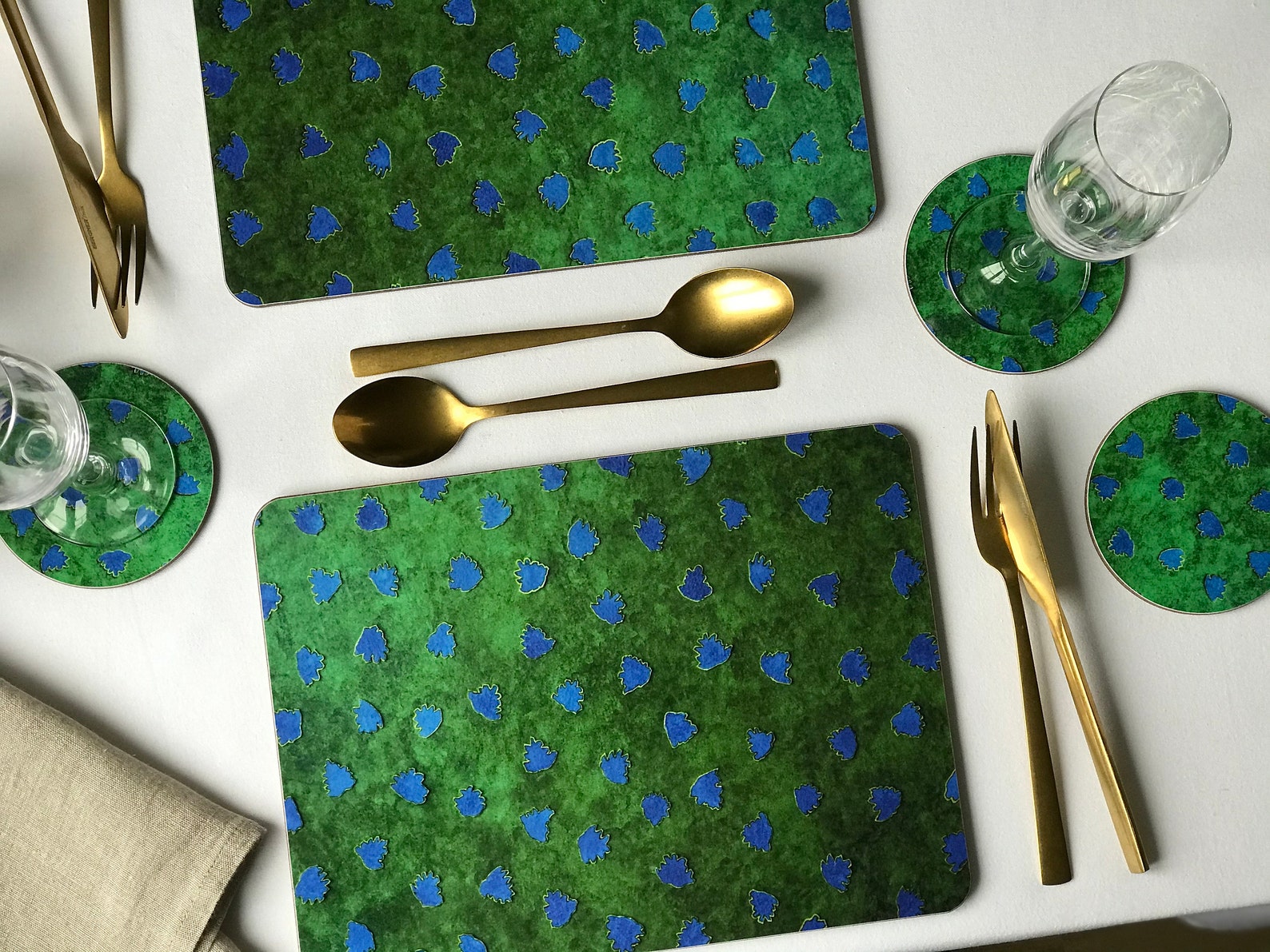 Placemat/Emerald/Green/Cobolt/Blue/Medium Size/Hand Etsy